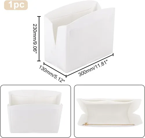 Miniatura 2 de PH PandaHall Organizador de fieltro blanco para bolso, 11.8 x 5.1 x 9 pulgadas, plegable, organizador de bolsillo para mujer, bolso, cartera