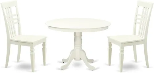 Miniatura 9 de East West Furniture HLLG5-BCH-W Juego de mesa de comedor moderno de 5 piezas, incluye una mesa redonda de madera con pedestal y 4 sillas de comedor