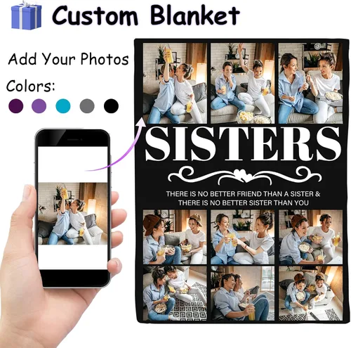 Miniatura 2 de Magimagine Manta personalizada, regalos de cumpleaños para hermanas de hermanas, mantas personalizadas con fotos, regalos de cumpleaños para O-to
