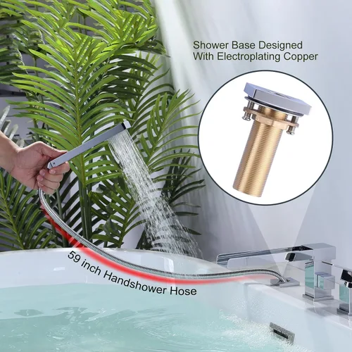 Miniatura 3 de Grifo de llenado de bañera romana en cascada, relleno de bañera de montaje en cubierta con boquilla giratoria de 360°, grifo de bañera de 3 agujeros