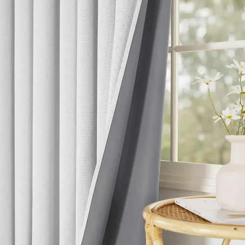 Miniatura 38 de PONY DANCE Cortinas de lino 100% opacas de 63 pulgadas de largo para dormitorio, sala de estar, oscurecimiento completo, bolsillo para barra
