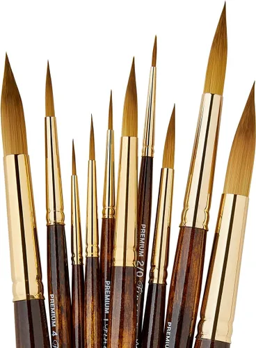 Miniatura 2 de KINGART 1010C Premium 10 Pc. / Tamaños Finesse Serie 8020 Ultra Round Juego de pinceles para acuarela, mezcla sintética Kolinsky Sable, mango corto