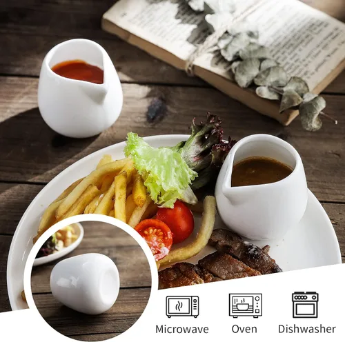 Miniatura 4 de Mini crema de porcelana de 3 onzas, 6 piezas, pequeña jarra de crema de cerámica, juegos de jarra de salsa para café, té, leche, color blanco
