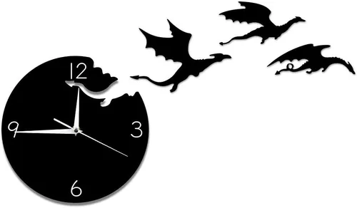 The Geeky Days Reloj de pared de dragón de fantasía enojado mágico volador abstracto gótico cuento de hadas dragón arte de pared cuarzo analógico