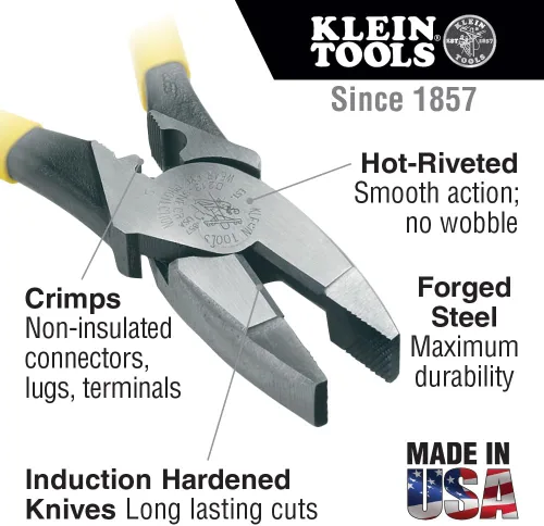 Miniatura 2 de Klein Tools J213-9NECR Alicates Journeyman para Conectores de Crimpado Lateral, Fabricado en Estados Unidos, con Diseño de Alto Apalancamiento
