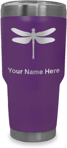 Miniatura 30 de LaserGram Vaso aislado al vacío de 20 onzas, libélula, grabado personalizado incluido (negro)