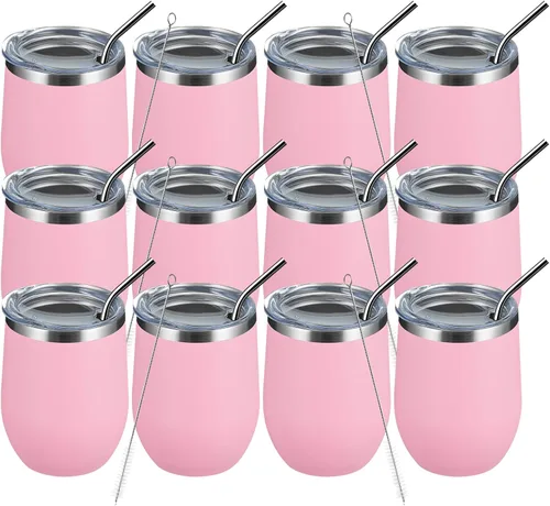 Miniatura 57 de MEWAY Vaso de vino sin tallo de 12 onzas con tapa, vaso de viaje de acero inoxidable con aislamiento de doble pared al vacío con popote, para Negro