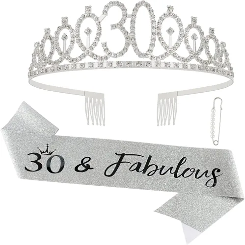 Miniatura 12 de CAVETEE Diadema de cumpleaños para mujer, decoraciones de cumpleaños número 21, banda y corona para fiesta de 21 años (azul, talla única)