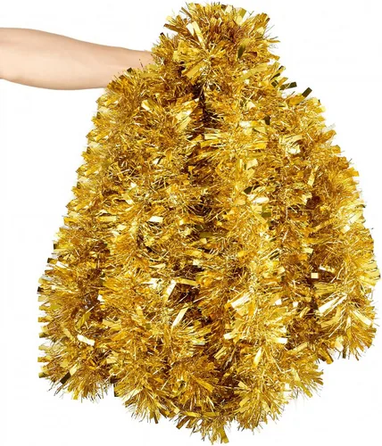 Miniatura 16 de Guirnalda de oropel de Navidad de 15,2 m, guirnalda metálica gruesa verde oscuro con diseño de torsión para árbol de Navidad, decoraciones