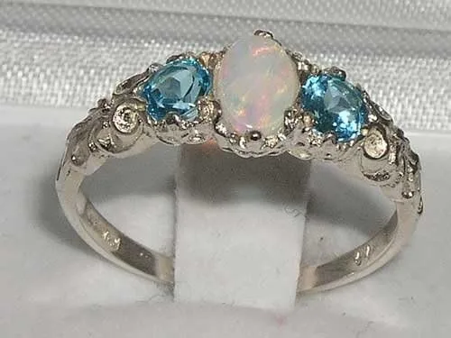 Miniatura 2 de Anillo de plata de ley 925 auténtica auténtica ópalo y topacio azul para mujer