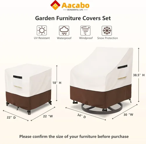 Miniatura 2 de Cubiertas para juego de muebles de patio Aacabo para 3 piezas de bistró al aire libre, cubierta impermeable 100% para muebles de exterior para 2