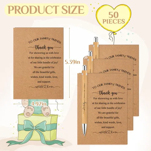 Miniatura 3 de Seajan 50 juegos de regalos de baby shower para invitados, regalos de baby shower, incluye 50 bolígrafos retráctiles, bolígrafos de bambú a granel