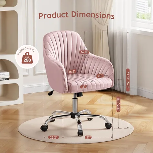 Miniatura 2 de Warmiehomy Silla de escritorio, silla de oficina de terciopelo para oficina en casa, cómoda silla de tocador, bonita silla de maquillaje para niña