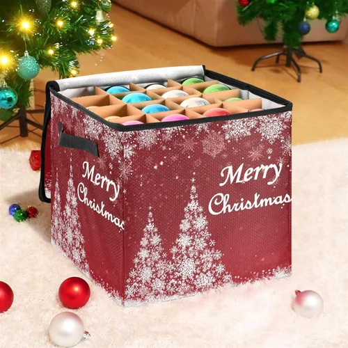 Miniatura 5 de Cesta de almacenamiento para adornos de árbol de Navidad, caja de almacenamiento de copos de nieve rojos para invierno, Navidad, vacaciones