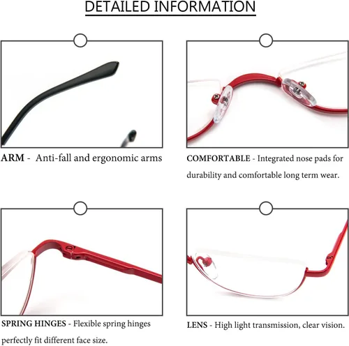Miniatura 5 de Lentes de lectura de media montura de metal, con bisagra de resorte y bolsa de cuero para hombres y mujeres