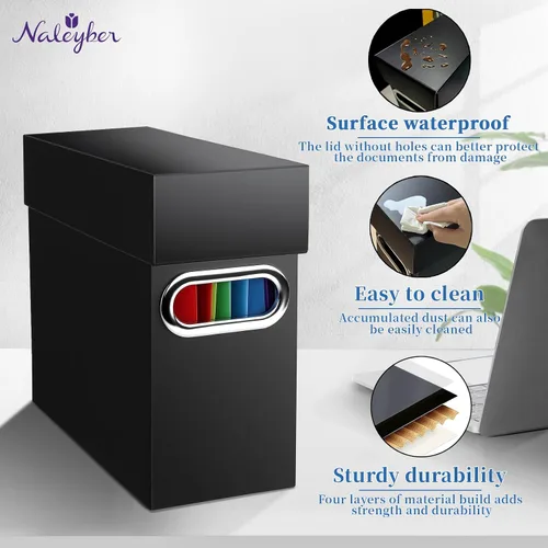 Miniatura 4 de Caja organizadora de archivos con tapa y asa, cajas de almacenamiento de carpetas de archivos colgantes de cartón grueso para tamaño carta, Negro