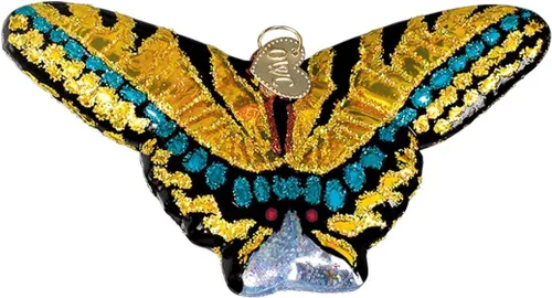 Miniatura 13 de Old World Christmas Adorno de cristal soplado de mariposa monarca para árbol de Navidad, decoración navideña artesanal, colección de insectos