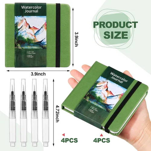 Miniatura 3 de Dispowreath Juego de 4 cuadernos de bocetos de acuarela con bolígrafos de pincel de acuarela, papel de algodón de 300 GSM, cuaderno portátil