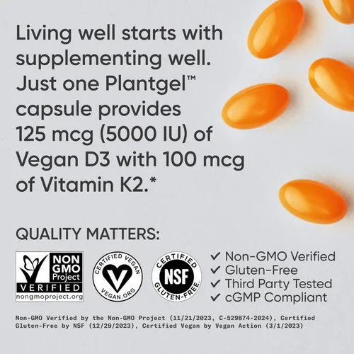 Miniatura 4 de Sports Research® Vitamina D3 + K2 con aceite de coco, vitamina D vegana 5000iu y vitamina K Mk7 de 100 mcg para apoyo óseo e inmunológico