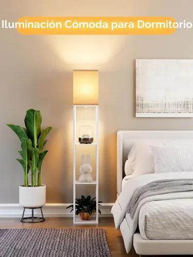 Miniatura 8 de Lámpara de pie con estantes para sala de estar blanca, lámpara de pie con estante con bombilla LED de 3 CCT, lámpara de columna de pie de esquina