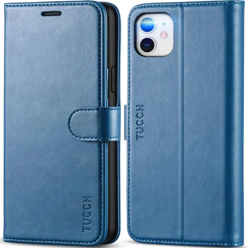 TUCCH - Funda tipo cartera para iPhone 11, con ranura para tarjeta con bloqueo RFID [Funda protectora interior de TPU], cubierta magnética de piel