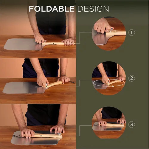 Miniatura 6 de Pala Grande para Pizza de 16 Pulgadas - Pala Extra Grande de Metal para Pizza con Cortador Basculante de Pizza de Acero Inoxidable de 14 Pulgadas