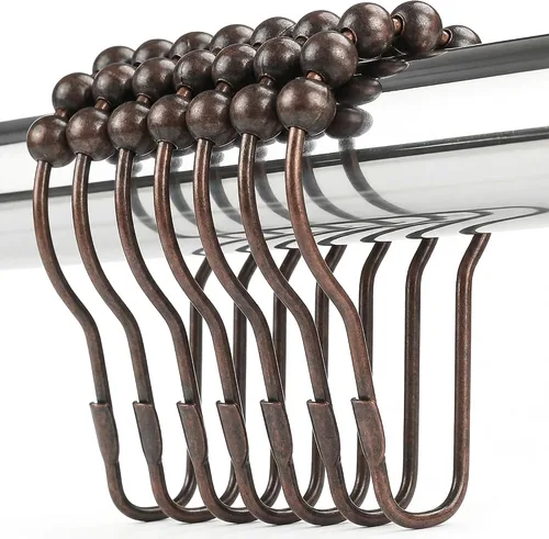 Miniatura 10 de Anillos de ganchos para cortina de ducha, anillos de cortina de ducha de metal inoxidables para cortinas de baño, juego de 12, níquel negro