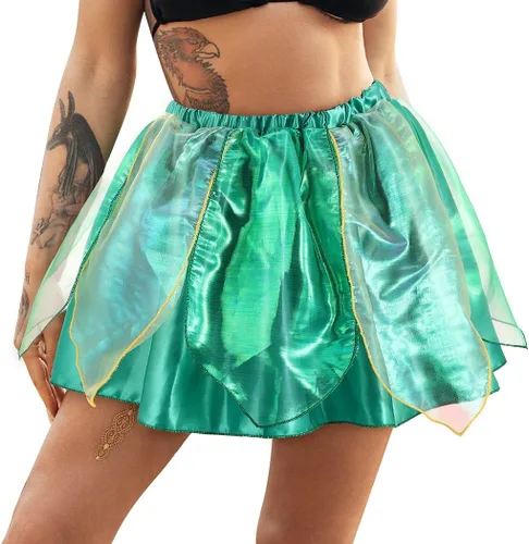 REETAN Falda de hada de moda en capas, falda novedosa de baile de hojas, falda brillante con borlas, falda de festival para mujeres y niñas