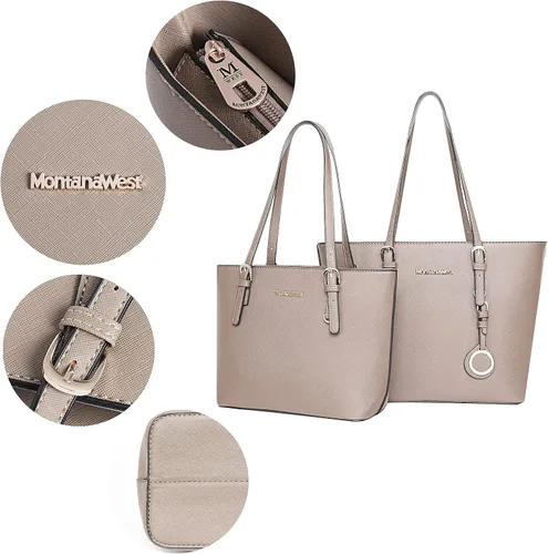 Miniatura 4 de Montana West Bolso de mano para mujer bolso de hombro de cuero vegano tamaño grande y mediano juego de 2 monederos