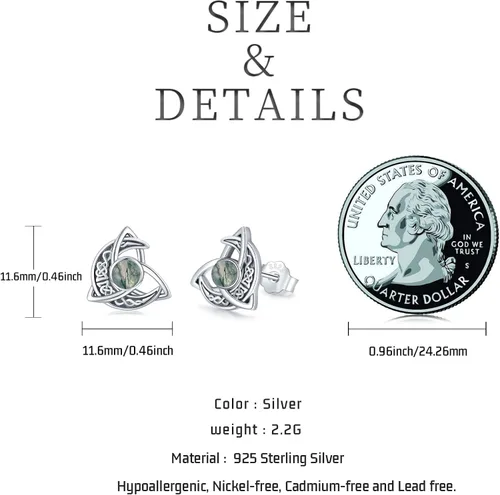 Miniatura 5 de Aretes de tuerca de luna celta de plata de ley 925 con nudo celta, triángulo, vintage, de buena suerte, regalos irlandeses para mujer