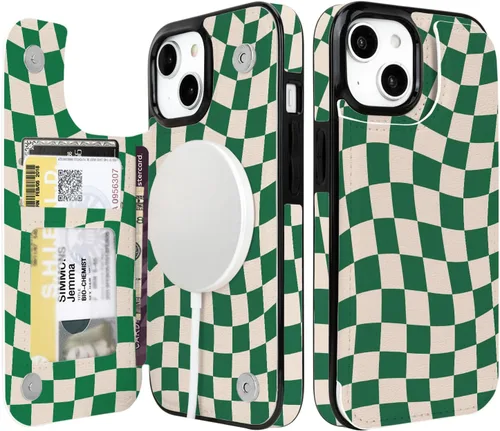 Miniatura 17 de uCOLOR Funda de piel con tapa para tarjetas compatible con iPhone 13 6.1, iPhone 14 6.1, mujeres y niñas con tarjetero y función atril