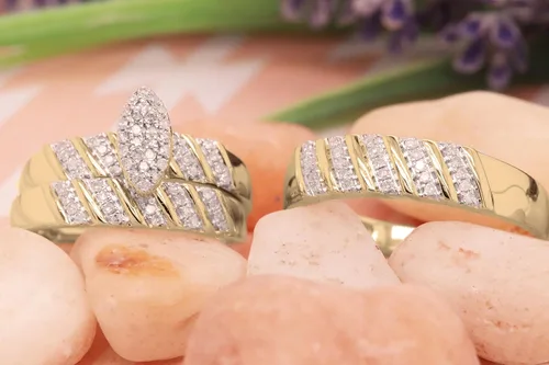 Miniatura 2 de Dazzlingrock Collection Anillo de compromiso de 0.35 quilates (ctw) con diamantes blancos redondos para hombre y mujer, conjunto de trío de 13 CT