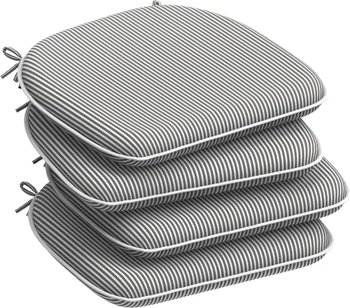 Miniatura 19 de DYTXIII Juego de 2 cojines para sillas de exterior con lazos, almohadillas repelentes al agua para sillas de patio de 17 x 16 pulgadas para muebles