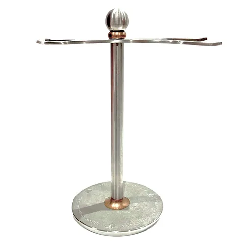 Soporte de lujo para maquinilla de afeitar y cepillo, The Admiral de VIKINGS BLADE, aspecto vikingo antiguo con acero inoxidable envejecido y latón