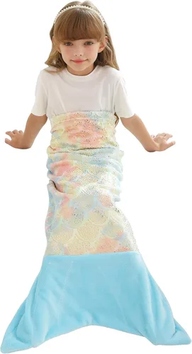 Miniatura 13 de Softan Manta de tiburón para niños, franela suave, juguetes para niños, manta de forro polar con cola de tiburón, azul oscuro, cálida y suave