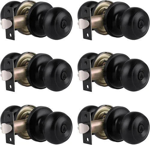 Miniatura 9 de Gobrico Paquete de 2 pomos para puerta exterior con llave negra mate, pomo de puerta de entrada, cerraduras de puerta de bola plana con la misma