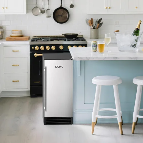 Miniatura 6 de Máquina comercial para hacer hielo debajo del mostrador, 80 libras/día con contenedor de almacenamiento de 25 libras, máquina de hielo integrada e
