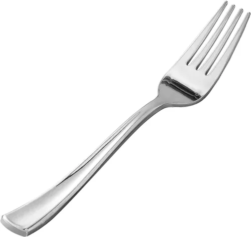 Miniatura 14 de Goodluck Paquete de 50 tenedores de plástico dorados, tenedores resistentes, desechables, cubiertos de plástico perfectos para bodas, fiestas, cenas