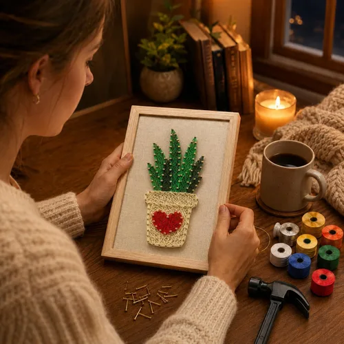 Miniatura 5 de RM Studio - Set de arte con hilos DIY con todos los accesorios y marco para niños, estudiantes, adultos principiantes, decoración hecha a mano, Aloe