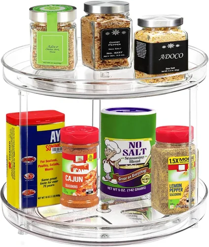 Miniatura 2 de Organizador Lazy Susan de 2 niveles para baño, organizador de maquillaje giratorio de 360 grados de 9.25 pulgadas transparente para tocador