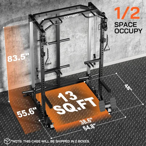 Miniatura 2 de Cofiyard - Jaula de potencia, soporte de alta resistencia con sistema de poleas dobles, barra multifunción para sentadillas con cruce de cables