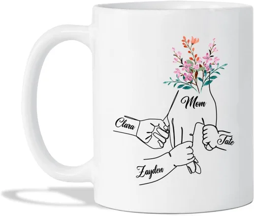 Tazas de té personalizadas para mamá y 3 niños, tazas de café personalizadas para mamá, regalos para madre, taza madre personalizada con nombres de