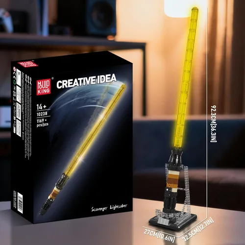Miniatura 4 de Mould King 10238 - Juego de construcción de espada ligera, escala 1:1, kit de modelo de sable luminoso con iluminación LED recargable y soporte