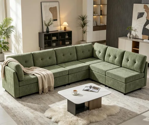 Miniatura 17 de VANOMi - Sofás seccionales de 6 plazas para sala de estar, sofá modular convertible de 118" en forma de nube, cómodos sofás de chenilla y sofás