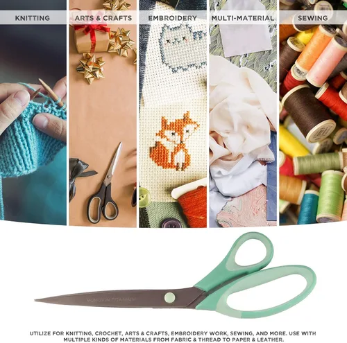 Miniatura 70 de BambooMN Juego de tijeras de titanio Softgrip para costura, arte, manualidades, oficina, 1 juego de 3 unidades, rojo con incrustaciones negras 3