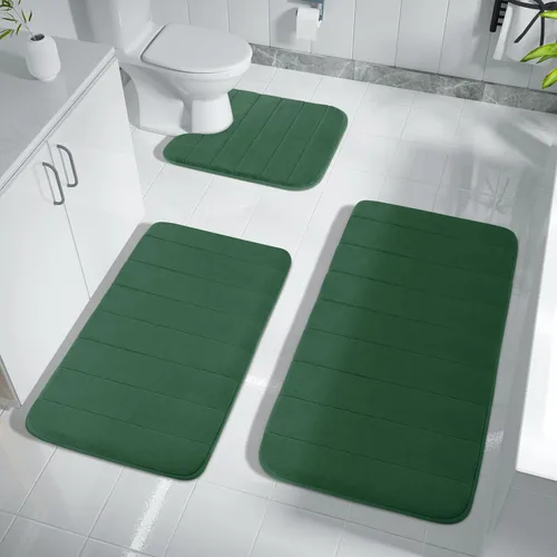 Miniatura 28 de Yimobra Juego de 3 tapetes de baño de espuma viscoelástica con alfombra de inodoro en forma de U, antideslizantes, súper suaves, absorbentes, de Gris