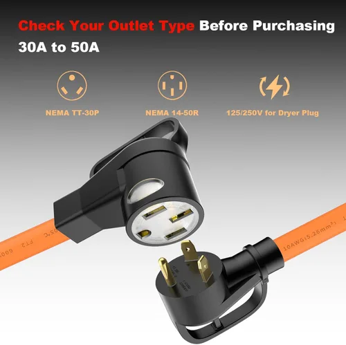 Miniatura 2 de NEMA TT-30P a 14-50R Cable adaptador de cargador EV con indicador de energía LED, adaptador de conversión EV de 30 amperios a 50 amperios solo