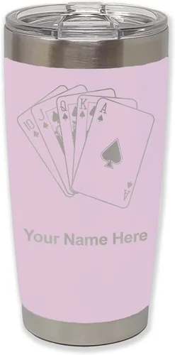 Miniatura 22 de LaserGram Vaso aislado al vacío de 20 onzas, tarjetas de póquer Royal Flush con grabado personalizado incluido (negro)
