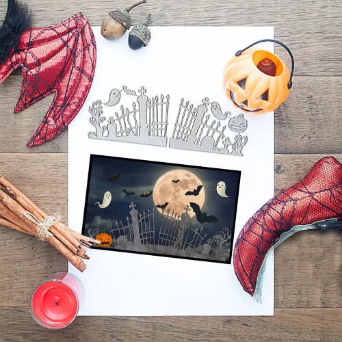 Miniatura 3 de ALIBBON Troqueles de Halloween para hacer tarjetas y álbumes de recortes, troqueles de corte de valla fantasma de calabaza, moldes de plantilla