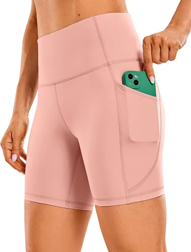 Miniatura 7 de CRZ YOGA Women's Brushed Naked Feeling Biker Shorts with Side Pockets 6'' - High Waist Matte Workout Yoga Gym Spandex